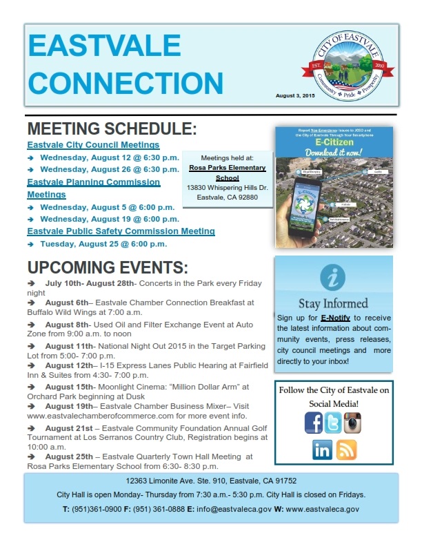 Eastvale Connection- Community Events updated 8-3